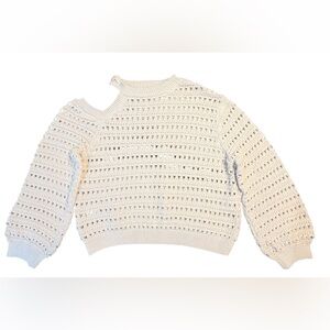 Zara Cream Open-Weave Crewneck Sweater
